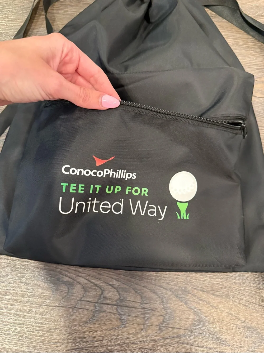 ConocoPhilips Tee It Up For United Way Black Drawstring Bag